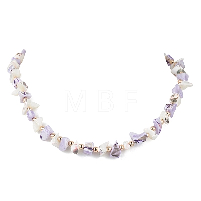 Dyed Nuggets Natural Trochid Shell & Round Electroplate Synthetic Non-magnetic Hematite Beaded Necklaces for Women NJEW-JN05801-01-1