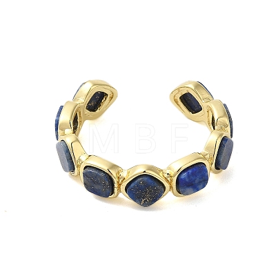 Square Natural Lapis Lazuli Open Cuff Rings RJEW-K272-02G-04-1