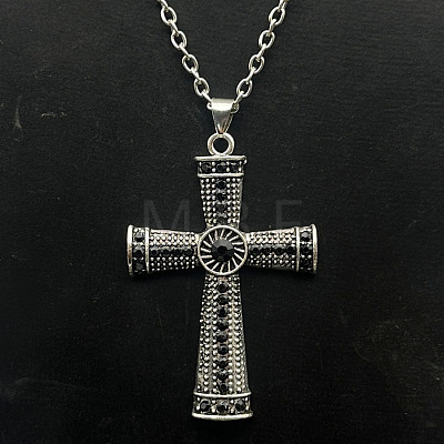 Platinum Alloy Rhinestone Cross Pendant Necklaces NX3454-7-1