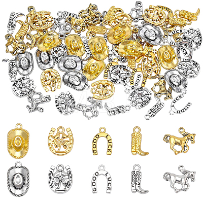 80Pcs 10 Styles West Cowboy Theme Tibetan Style Alloy Pendants FIND-FG0005-23-1