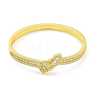 Knot Brass Pave Clear Cubic Zirconia Hinged Bangles for Women BJEW-Z062-01A-1