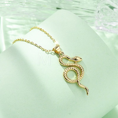 Brass Snake Pendant Cable Chain Necklaces for Women NJEW-S438-01A-G-1