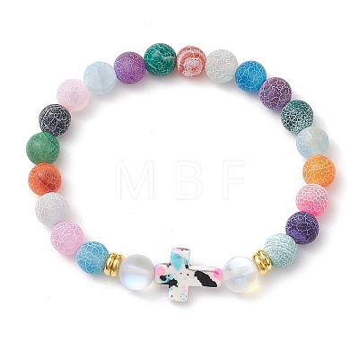 Synthetic Moonstone & Frosted Natural Weathered Agate Beads Stretch Bracelets for Women BJEW-JB11333-05-1