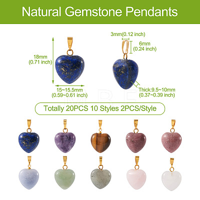 Fashewelry 20Pcs 10 Styles Natural Mixed Gemstone Pendants G-FW0001-39-1