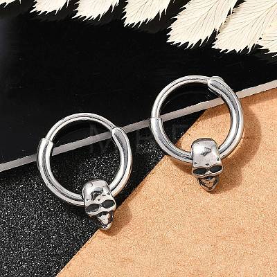 Skull 316 Surgical Stainless Steel Hoop Earrings EJEW-G416-41A-AS-1