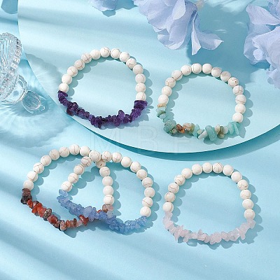 Natural Mixed Gemstone Chips & Synthetic Turquoise Beaded Stretch Bracelets BJEW-JB10162-1