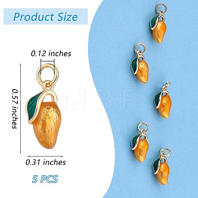 5 Pieces Mango Charm Pendant Enamel Fruit Charm Imitation Fruit Pendant for Jewelry Keychain Necklace Earring Making Crafts JX379A-1