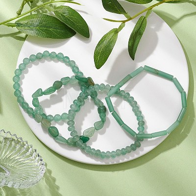 Natural Green Aventurine Beaded Stretch Bracelet Sets BJEW-JB10782-1