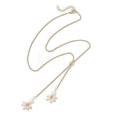 Natural Cultured Freshwater Pearl Flower Beaded Pendant 304 Stainless Steel Cable Chain Lariat Necklaces NJEW-JN05970-1