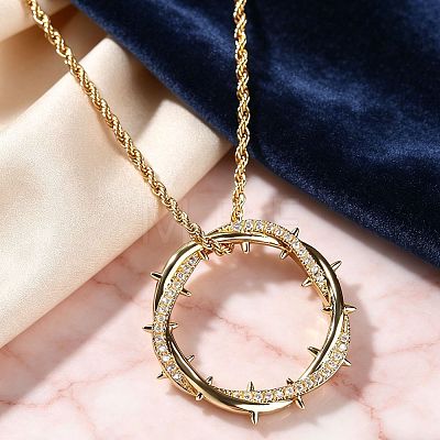 Brass Crystal Rhinestone Crown of Thorns Pendant Alloy Rope Chain Necklaces WGA61EE-02-1