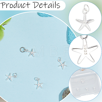 4Pcs Ocean 925 Sterling Silver Starfish Charms STER-BBC0009-90-1