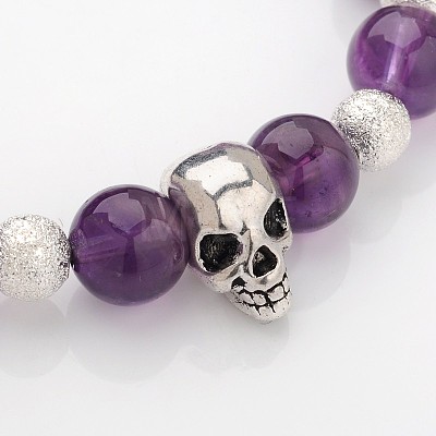 Unique Design Skull Natural Gemstone Beaded Stretch Bracelets BJEW-JB01847-01-1