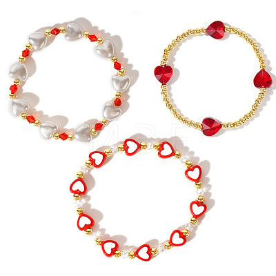 3Pcs 3 Styles Bohemian Styles Heart Theme Bracelets Set PJ3086-1-1