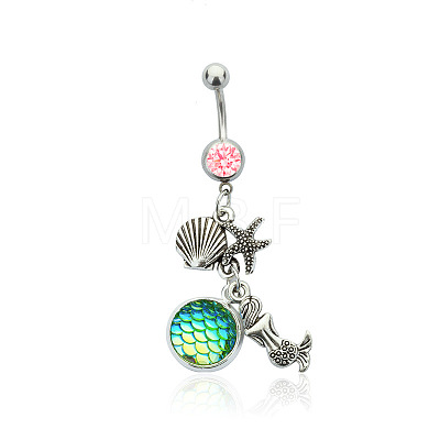 316L Surgical Stainless Steel Mermaid Starfish Dangle Belly Rings WG35D2C-19-1