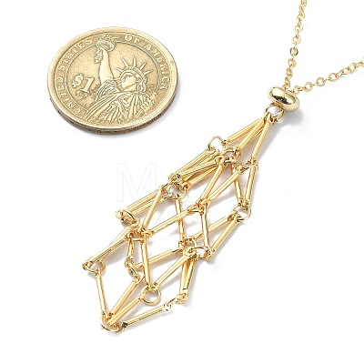 2Pcs 2 Color Brass Bar Link Chains Macrame Pouch Empty Stone Holder for Pendant Necklaces Making NJEW-JN04466-04-1