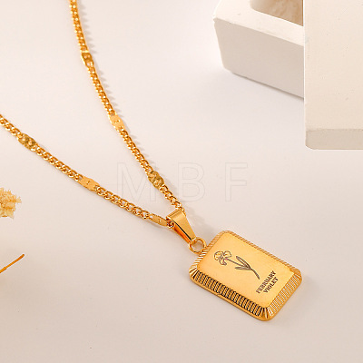 304 Stainless Steel Birth Flower Tag Pendant Necklaces for Women WG25FDF-02-1