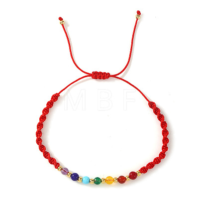 Natural Mixed Gemstone & Glass & Brass Round Beads Braided Bead Bracelets PH4377-3-1