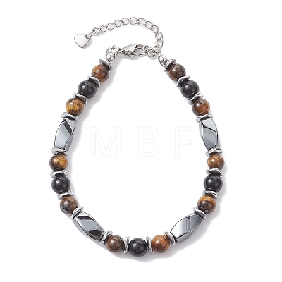 Natural Tiger Eye & Eyeless Obsidian & Synthetic Non-Magnetic Hematite Beaded Bracelets for Women BJEW-JB12941-01-1