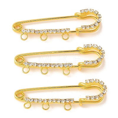 Iron Rhinestone Safety Pins Brooch Findings JEWB-E045-01A-G-1