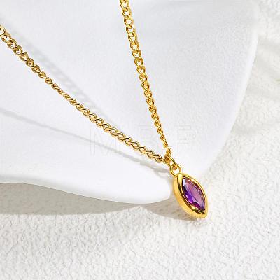 304 Stainless Steel Pave Cubic Zirconia Horse Eye Pendant Necklaces for Women WG2E402-02-1