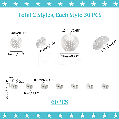 Unicraftale 60Pcs 2 Size 304 Stainless Steel Stud Earring Findings STAS-UN0052-43-1