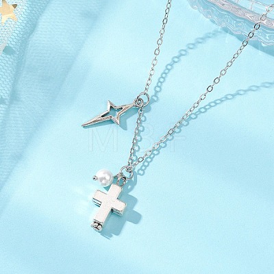 Alloy Cross Star Pendant Brass Cable Chain Necklaces for Women NJEW-JN05789-1