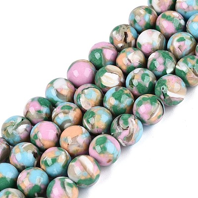 Assembled Synthetic Turquoise and Trochus Shell Beads Strands G-N369-02B-03-1