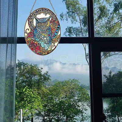 Stained Acrylic Owl Art Window Planel with Chain STGL-PW0001-38-1