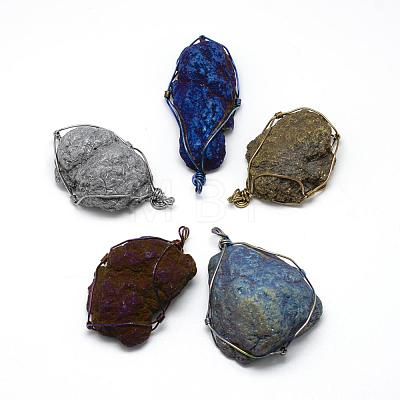 Plated Natural Druzy Agate Big Pendants G-R435-22-1