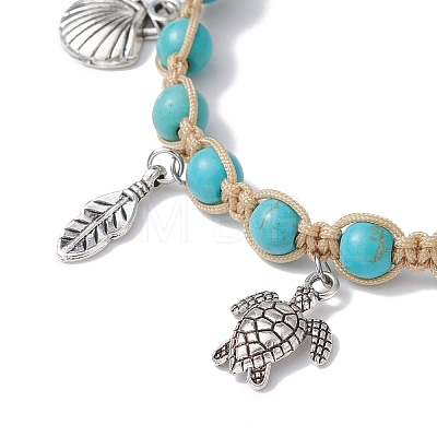 Feather & Turtle & Shell Shape Alloy Charm Bracelet BJEW-TA00389-02-1
