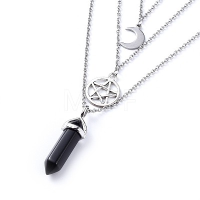 Bullet Synthetic Black Stone Pendant Tiered Necklaces NJEW-JN02457-04-1