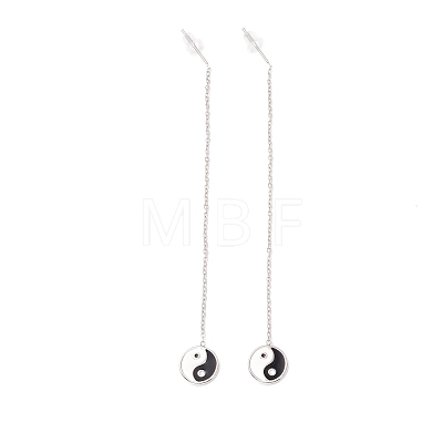 Long Chain with Enamel Yin Yang Dangle Stud Earrings EJEW-A067-04P-1