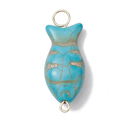 Synthetic Turquoise Fish Connector Charms PALLOY-JF02656-1