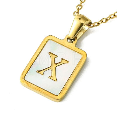 Ion Plating(IP) Rectangle with Initial Letter 304 Stainless Steel Pendant Necklace NJEW-R265-04G-X-1