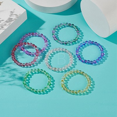 7Pcs 7 Color Bling Glass Round Beaded Stretch Bracelets Set for Women BJEW-JB08993-1