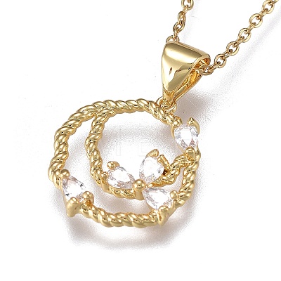 Brass Micro Pave Clear Cubic Zirconia Pendant Necklaces NJEW-R256-02-1