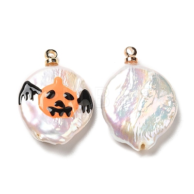 Baroque Style Natural Keshi Pearl Pendants with Enamel PEAR-G013-02F-1