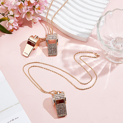 1Pc Iron Rhinestone Whistle Pendant Popcorn Chain Necklaces for Women NJEW-DR0001-03C-1