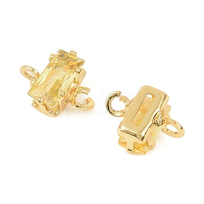 Brass Pave Cubic Zirconia Rectangle Connector Charms KK-P347-06G-01-1