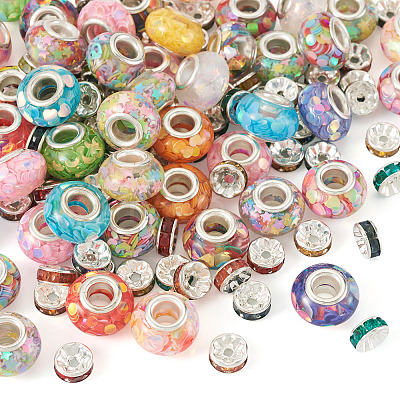 50Pcs Transparent Resin Rondelle European Beads RESI-TA0005-62-1