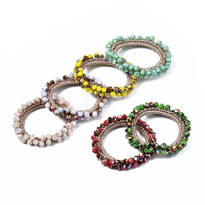 Candy Color Glass Beads Braided Stretch Bracelet BJEW-S144-006-1