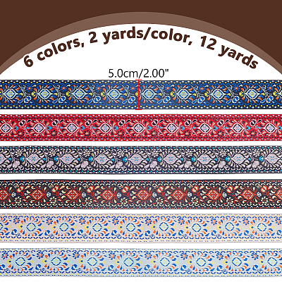 12 Yards 6 Colors Ethnic Style Polyester Ribbons OCOR-ME0001-86-1