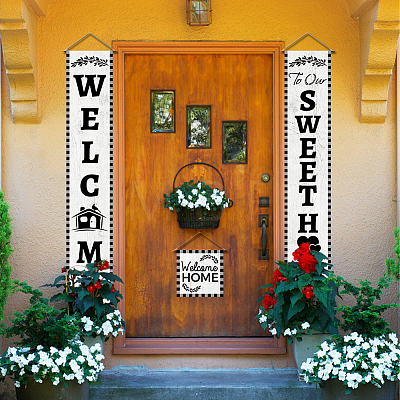 Polyester Hanging Sign for Home Office Front Door Porch Decorations HJEW-WH0023-028-1