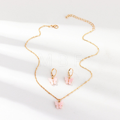 Butterfly Alloy Resin Pendant Necklaces & Hoop Earrings Sets for Women WGFA008-01-1