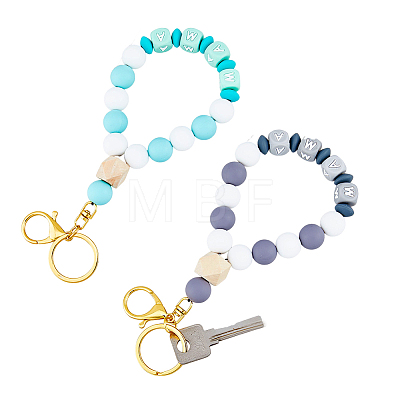1 Set Wristlet Keychain Silicone Beaded Bracelet Keychain KEYC-FH0001-33B-1