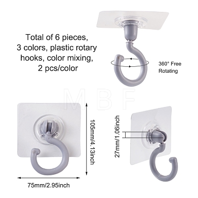 Cheriswelry 6Pcs 3 Color Plastic Rotate Hook Hangers AJEW-SW0001-05-1