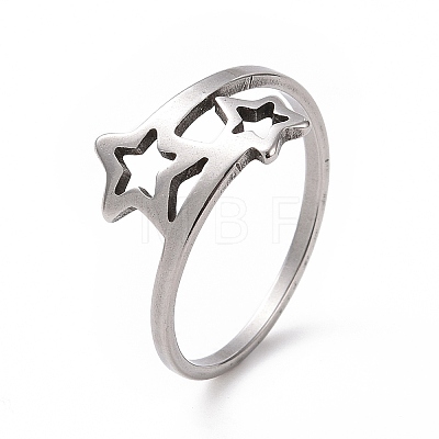 Non-Tarnish 201 Stainless Steel Double Star Finger Ring RJEW-J051-14P-1