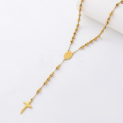 Vintage 304 Stainless Steel Round Rosary Bead Necklaces JJ1873-2-1