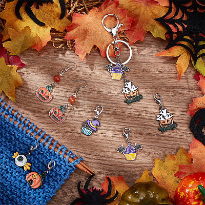 Alloy Enamel Halloween Theme Pendant Locking Stitch Markers HJEW-AB00009-1