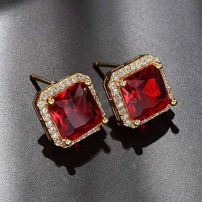 Brass Micro Pave Cubic Zirconia Stud Earrings for Women EJEW-F418-14G-1